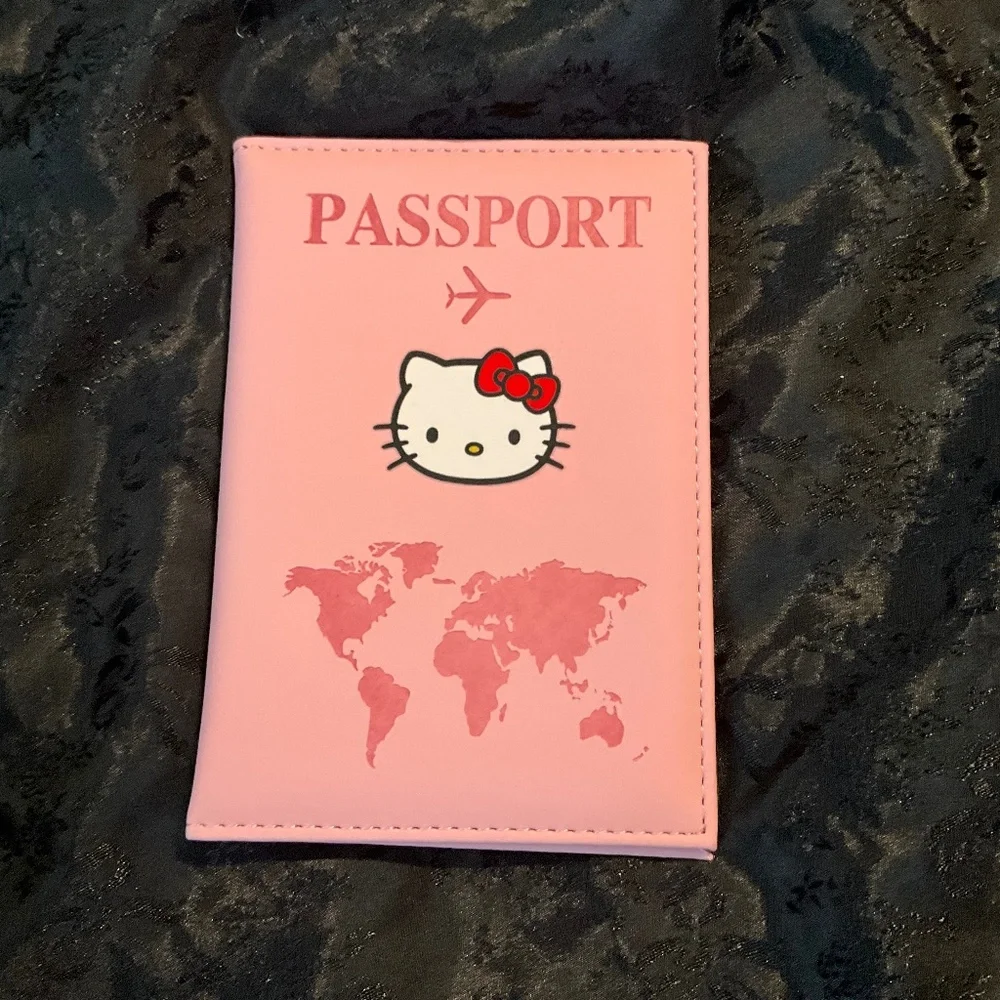 Hello Kitty Pink Passport Holder Travel Cover World Map Organizer